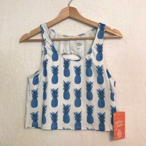 Kortni Jeane womens white Blue Pineapple Print Swimsuit top size large NWT
